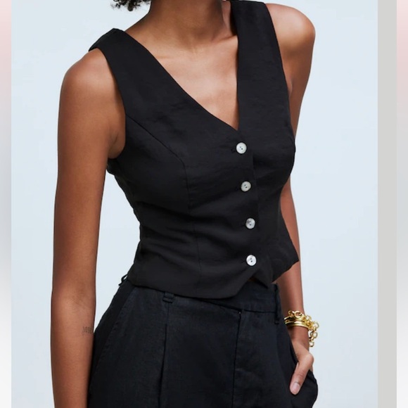 Madewell Katrina Crop Vest Top in Softdrape True Black Womens Size 0 New w Tags - Picture 3 of 9